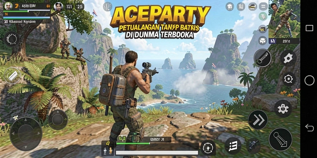 Screenshot gameplay ACEPARTY menampilkan dunia terbuka yang penuh petualangan.