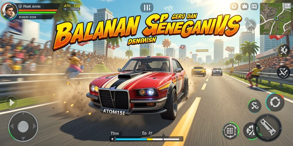 Tampilan aksi seru gameplay balapan di ATOM138.