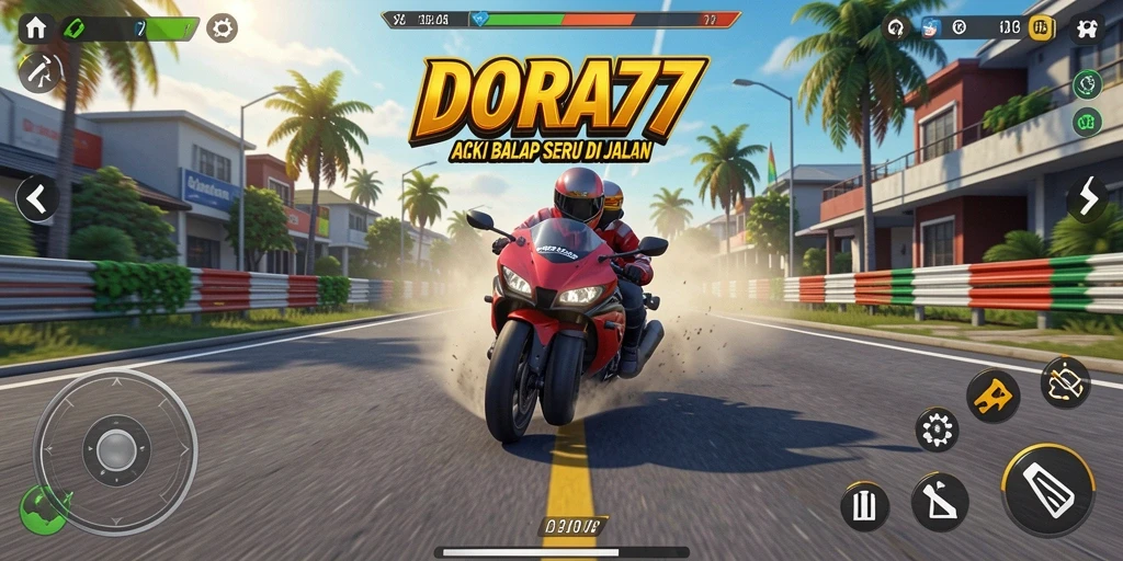 Tampilan balapan seru di DORA77 dengan kendaraan berkecepatan tinggi.