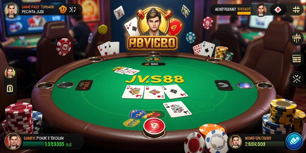 Screenshot dari gameplay JVS88 yang menampilkan suasana poker yang menegangkan.