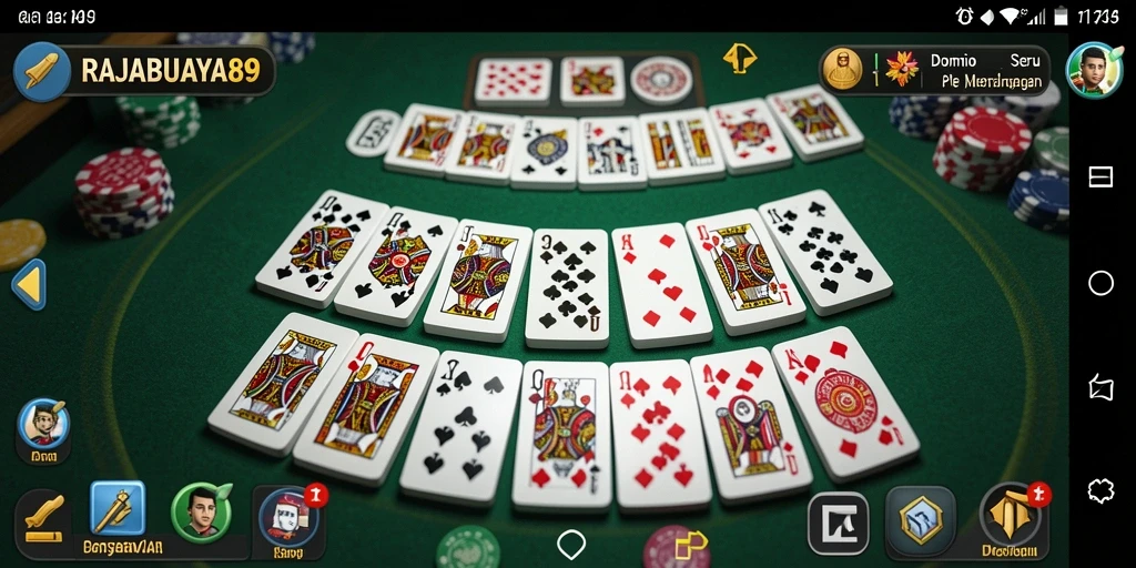 Tampilan gameplay seru dari RAJABUAYA89 dengan karakter menarik di dominonya.