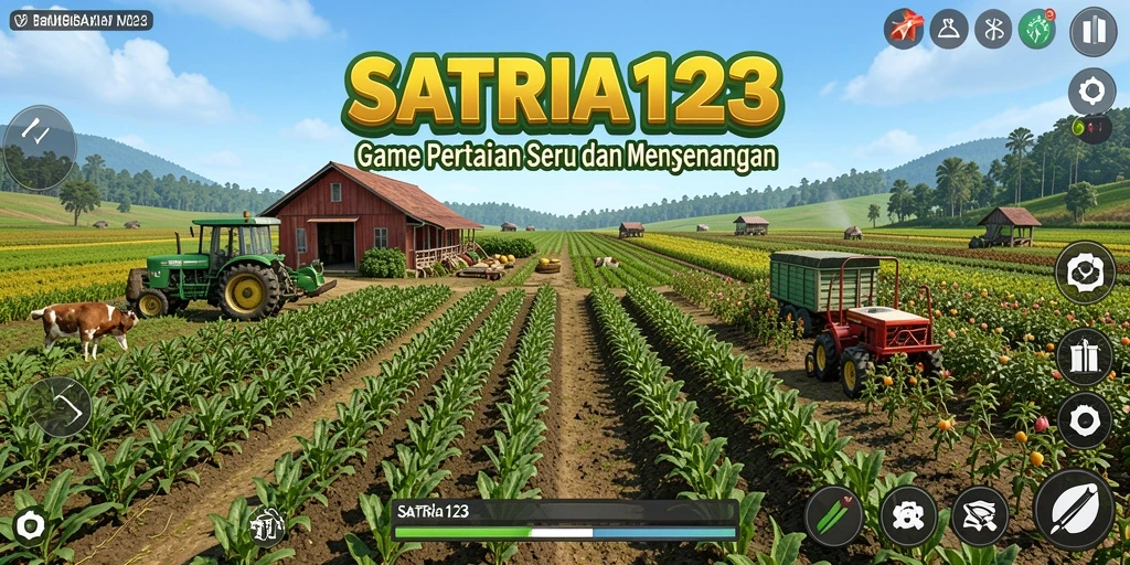 Tampilan gameplay SATRIA123 yang menarik dengan pertanian yang subur.