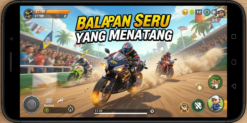 Tangkapan layar menunjukkan momen seru balapan di ST789 dengan mobil cepat.