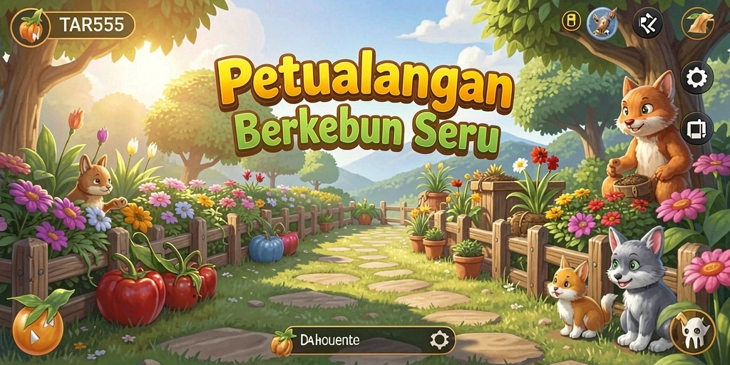 Tampilan gameplay TAR555 dengan aktivitas berkebun yang seru.