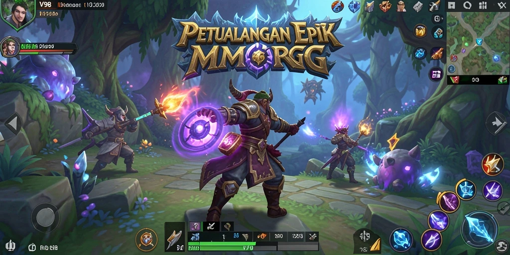 Screenshot gameplay V98 menampilkan pertempuran menegangkan antara pemain dan monster.